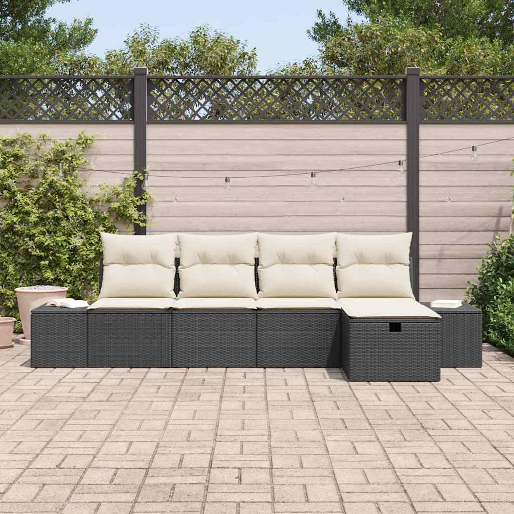 Garten-Sofa-Set mit Kissen 5 pcs Schwarz Poly Rattan